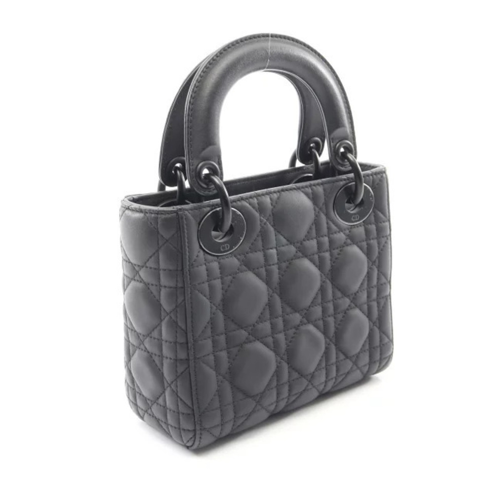 Dior  Cannage Christian Lady Black Leather Handbag Black